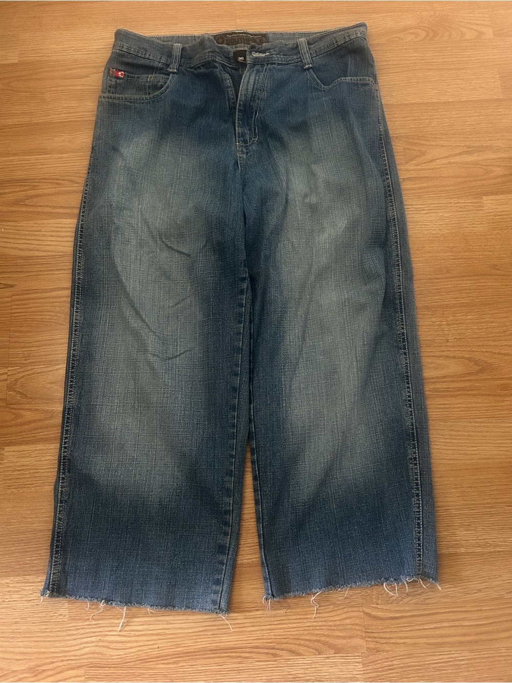 South Pole Mens Relaxed Wide-Leg Dark Blue Jeans